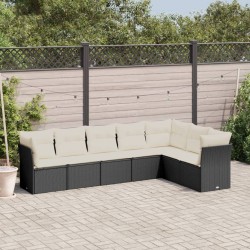 7-tlg. Garten-Sofagarnitur mit Kissen Schwarz Poly Rattan