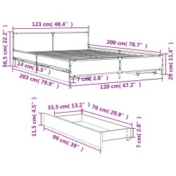 Bettgestell mit Schubladen Grau Sonoma 120x200 cm Holzwerkstoff