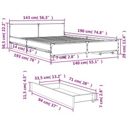 Bettgestell mit Schubladen Schwarz 140x190 cm Holzwerkstoff