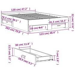 Bettgestell mit Schubladen Schwarz 120x200 cm Holzwerkstoff