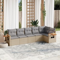 6-tlg. Garten-Sofagarnitur mit Kissen Beige Poly Rattan