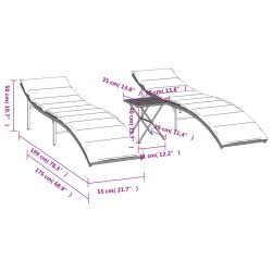 Sonnenliegen 2 Stk. mit Tisch Grau Poly Rattan