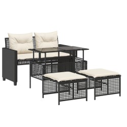 4-tlg. Garten-Sofagarnitur mit Kissen Schwarz Poly Rattan Glas