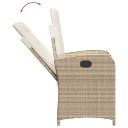 Gartensessel mit Kissen 2 Stk. Verstellbar Beige Poly Rattan