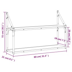 Wandregal 2 Fächer Räuchereiche 80x21x51 cm Holzwerkstoff