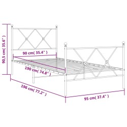 Bettgestell mit Kopf- und Fußteil Metall Schwarz 90x190 cm