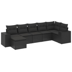 7-tlg. Garten-Sofagarnitur mit Kissen Schwarz Poly Rattan