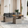 5-tlg. Garten-Sofagarnitur mit Kissen Grau Poly Rattan