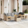 8-tlg. Garten-Sofagarnitur mit Kissen Beige Poly Rattan