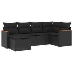 6-tlg. Garten-Sofagarnitur mit Kissen Schwarz Poly Rattan