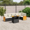 7-tlg. Garten-Sofagarnitur mit Kissen Schwarz Poly Rattan