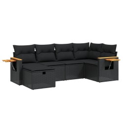 6-tlg. Garten-Sofagarnitur mit Kissen Schwarz Poly Rattan