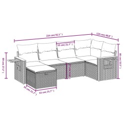 6-tlg. Garten-Sofagarnitur mit Kissen Schwarz Poly Rattan