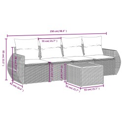 5-tlg. Garten-Sofagarnitur mit Kissen Grau Poly Rattan