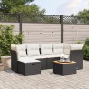 7-tlg. Garten-Sofagarnitur mit Kissen Schwarz Poly Rattan