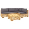 5-tlg. Garten-Lounge-Set mit Kissen Massivholz Teak