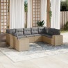 9-tlg. Garten-Sofagarnitur mit Kissen Beige Poly Rattan