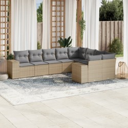 9-tlg. Garten-Sofagarnitur mit Kissen Beige Poly Rattan