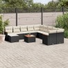 12-tlg. Garten-Sofagarnitur mit Kissen Schwarz Poly Rattan