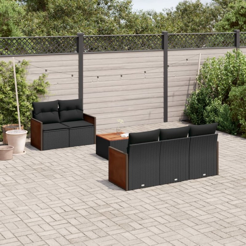 6-tlg. Garten-Sofagarnitur mit Kissen Schwarz Poly Rattan