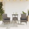 3-tlg. Garten-Essgruppe mit Kissen Grau Poly Rattan und Glas