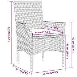 3-tlg. Garten-Essgruppe mit Kissen Grau Poly Rattan Akazie