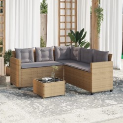 Gartensofa in L-Form mit Tisch und Kissen Beige Poly Rattan