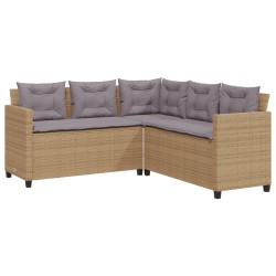 Gartensofa in L-Form mit Tisch und Kissen Beige Poly Rattan