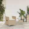 Gartensessel mit Kissen Verstellbar Beige Poly Rattan