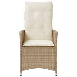 Gartensessel mit Kissen Verstellbar Beige Poly Rattan