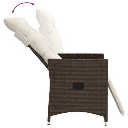 Gartensessel Verstellbar mit Kissen Braun Poly Rattan