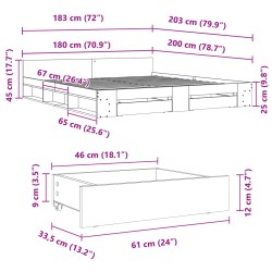 Bettgestell mit Schubladen Räuchereiche 180x200cm Holzwerkstoff