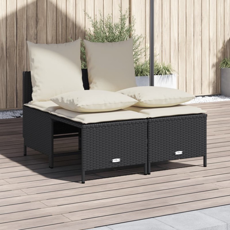 4-tlg. Garten-Sofagarnitur mit Kissen Schwarz Poly Rattan