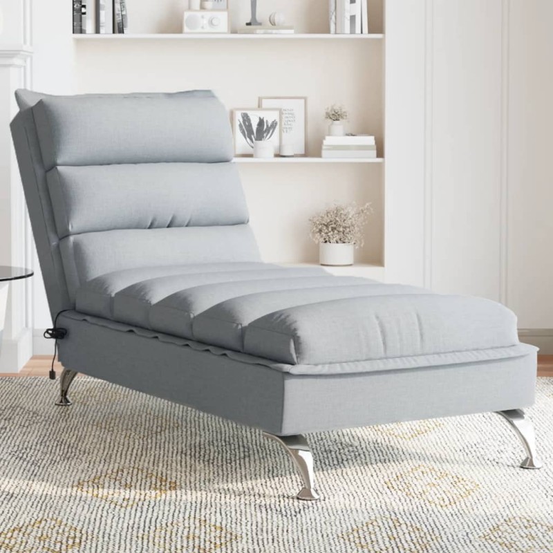 Massage-Chaiselongue mit Kissen Hellgrau Stoff