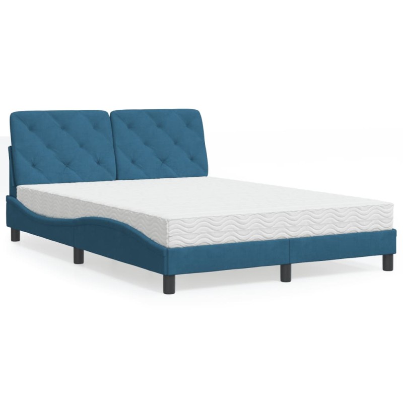 Bett mit Matratze Blau 140x190 cm Samt