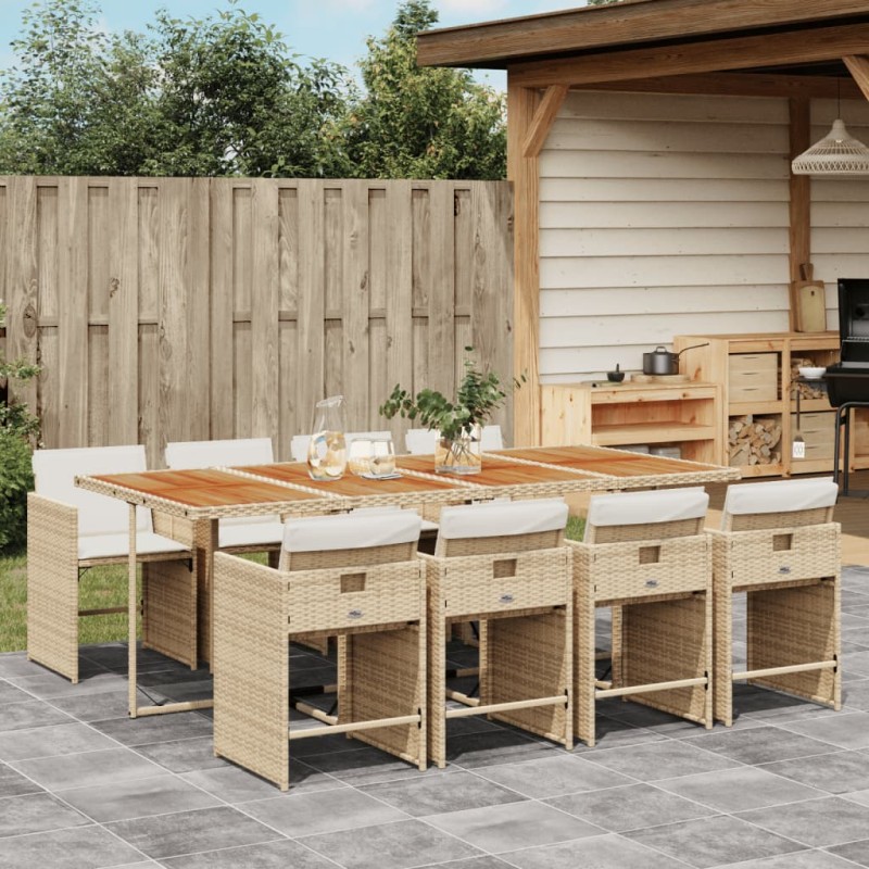 9-tlg. Garten-Essgruppe mit Kissen Beige Poly Rattan