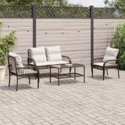 4-tlg. Garten-Sofagarnitur mit Kissen Braun Poly Rattan