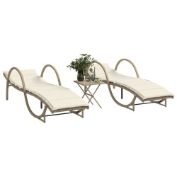 Sonnenliegen 2 Stk. mit Tisch Beige Poly Rattan