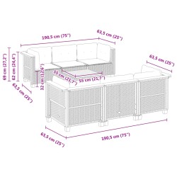 7-tlg. Garten-Sofagarnitur mit Kissen Grau Poly Rattan