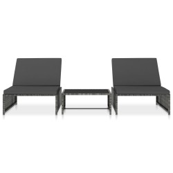 Outdoor-Lehnstühle 2 Stk. mit Tisch Grau Poly Rattan