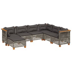 7-tlg. Garten-Sofagarnitur mit Kissen Grau Poly Rattan