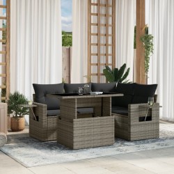 5-tlg. Garten-Sofagarnitur mit Kissen Grau Poly Rattan