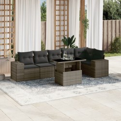 7-tlg. Garten-Sofagarnitur mit Kissen Grau Poly Rattan