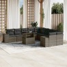 11-tlg. Garten-Sofagarnitur mit Kissen Grau Poly Rattan