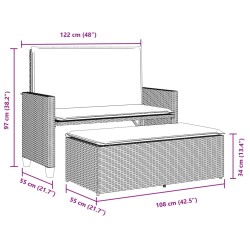 Gartenbank mit Kissen und Hocker Beige Poly Rattan