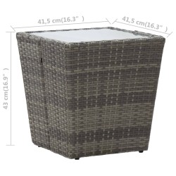 Beistelltisch Grau 41,5×41,5×43 cm Poly Rattan und Hartglas