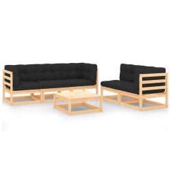 6-tlg. Garten-Lounge-Set mit Kissen Massivholz Kiefer