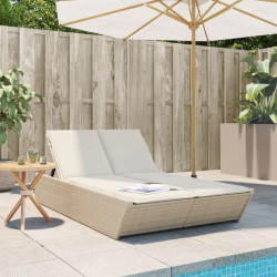 Doppel-Sonnenliege mit Auflagen Beige Poly Rattan