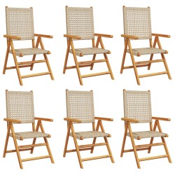 Gartenstuhl Verstellbar 6 Stk. Beige Poly Rattan Massivholz