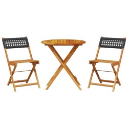 3-tlg. Bistro-Set Schwarz Poly Rattan und Massivholz